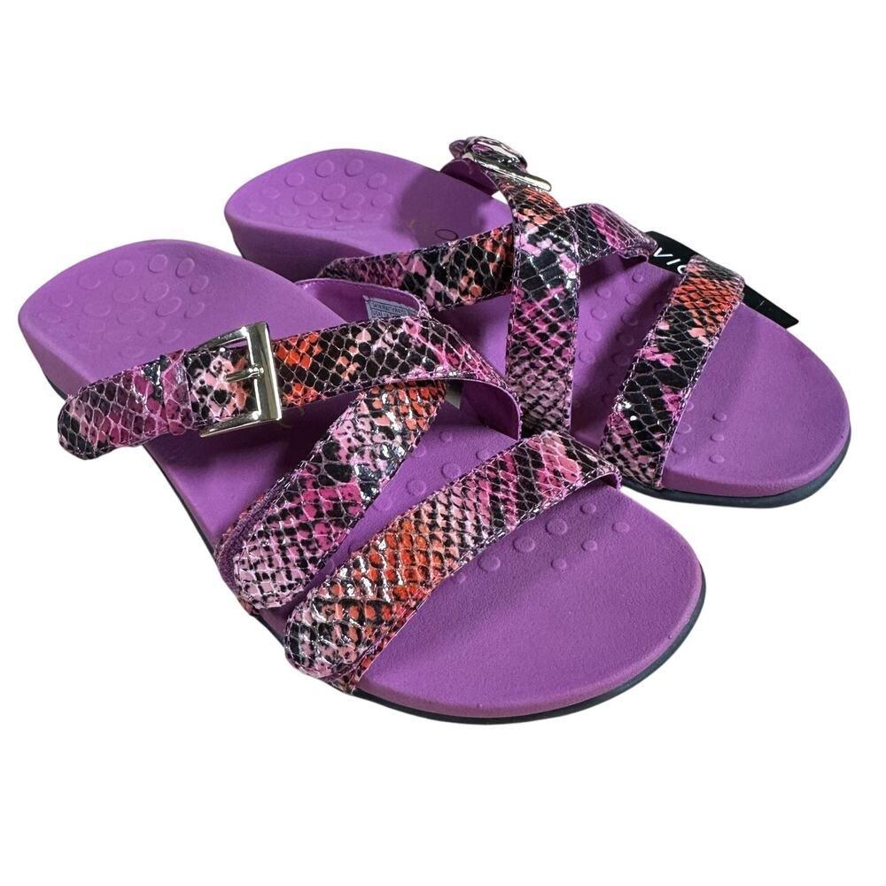 Vionic Women's 341 Kira Purple Animal Print Slide Sandals Size 5 EUC